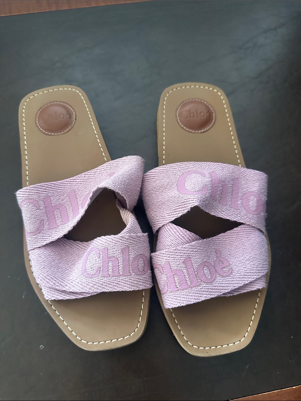 Chloe Woody Lavender Canvas Slide Sandals